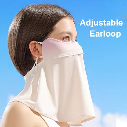 WRELS UPF 50+ Unisex Breathable Cooling Face Cover Sun UV Protection Earloop Neck Gaiter Scarf for Summer Outdoor Activities - color: Purple+skin