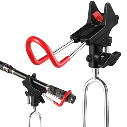 PLUSINNO Fishing Rod Holders - Upgraded 360 Degree Adjustable Fishing Pole Stand Equipment for Bank, Beach, Gift for Men - style: 1 Pack Fishing Rods Holder-(red And.black）