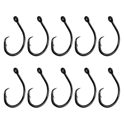 10PCS High-Carbon Steel Circle Hooks Barbed Fishing Hooks with Holes, Freshwater and Saltwater Fishing Hooks for Tuna, Catfish, Bass - size: 10/0