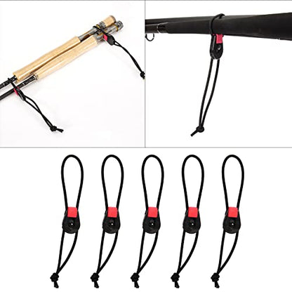 5pieces Adjustable Fishing Quick Rod Ties Leash for Holders Organizers Elastic Bunngee Cord Straps Reusable Quick Rod Ties Fishing Rod Bungee Ties Strap Fishing Rod Tie Straps