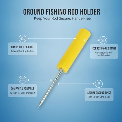 Ground Fishing Rod Holder, Galvanized Metal Spike for Beach and Riverbank, Support for Surf Casting (1 PC) - color: Yellow