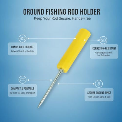 Ground Fishing Rod Holder, Galvanized Metal Spike for Beach and Riverbank, Support for Surf Casting (1 PC) - color: Yellow