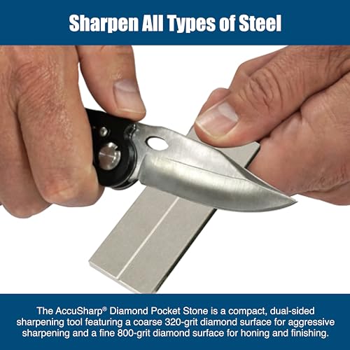 AccuSharp Pocket Stone Sharpener with Pouch, 3 Inch Dual-Sided Sharpening Stone for Knives, Fish Hooks, Camping, Hunting Knives, Restores, Repairs & Hones Blades, Diamond - color: Diamond