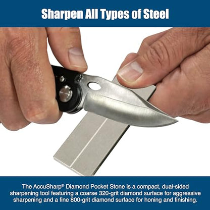 AccuSharp Pocket Stone Sharpener with Pouch, 3 Inch Dual-Sided Sharpening Stone for Knives, Fish Hooks, Camping, Hunting Knives, Restores, Repairs & Hones Blades, Diamond - color: Diamond