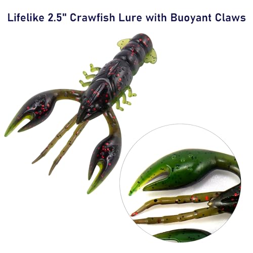 Dr.Fish 8 Pack Crawfish Soft Lure 2.5'' Plastic Soft Fishing Lures Bass Fishing Artificial Crayfish Baits Swimbait for Crappie Trout Walleye Perch Bluegill Panfish