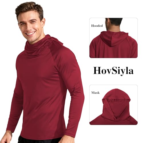 HovSiyla Mens Fishing Hoodie UV Sun Protection Shirts UPF Rash Guard Long Sleeve Shirts Hiking Performance Mesh Face Mask Top - color: 5 Pack : Black Grey White Navy Red, size: Medium