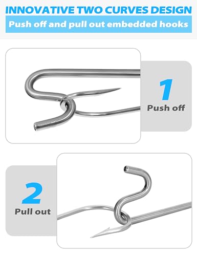 BLUEWING Fishing Hook Remover 12in/24in Stainless Steel Fish Dehooker Saltwater Push and Pull Dehooking Tool, Twist Resistance Design 1pc - color: Blue, size: 12", style: Dual Curve Design