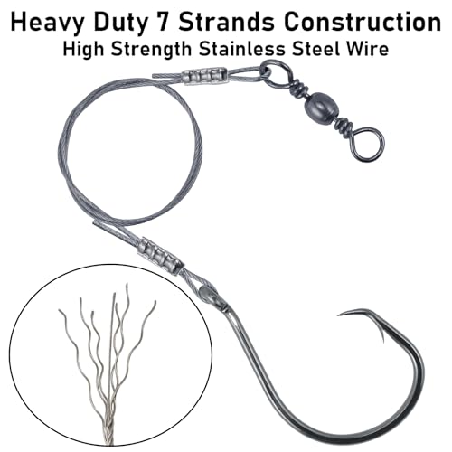Dr.Fish 30 Pack Circle Hooks Rigs 12" Stainless Steel Wire Leader with 1/0-10/0 Snelled Octopus Hook Saltwater Leader Line Freshwater - size: 6/0-30 Pack