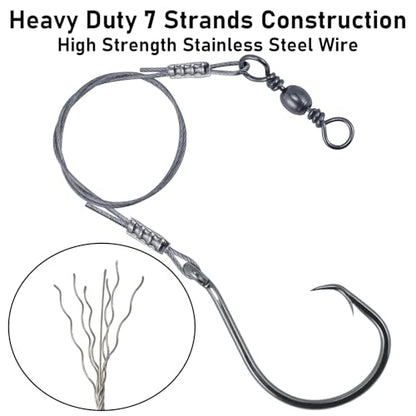 Dr.Fish 30 Pack Circle Hooks Rigs 12" Stainless Steel Wire Leader with 1/0-10/0 Snelled Octopus Hook Saltwater Leader Line Freshwater - size: 4/0-30 Pack