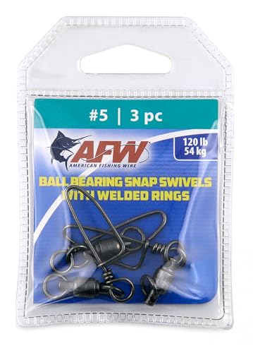 AFW Solid Brass Ball Bearing Snap Swivels with Welded Rings - Black Finish, Up to 450 lb Test Capacity, Patented Bullet Shaped Head for Reduced Water Resistance, Fluid Rotation - size: 3 pc, #5, 120 lb test