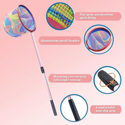 Fishing Nets with Bucket Fishing Retractable Landing Net Lightweight Aluminum Pole with Non-Slip Handle for Catch and Release and Release Frogs Butterfly Youth Outdoor - style: Pink