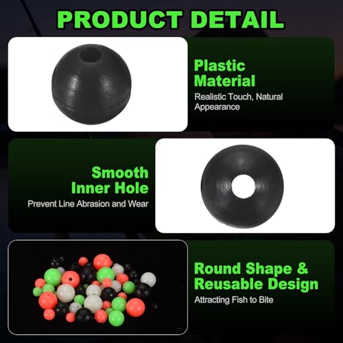 Fishing Beads, Plastic Round Hard Bait Egg Lure Rig Freshwater Saltwater for Fishing Rigs for Catfish Rig Outdoor Tackle Tool - size: 4mm