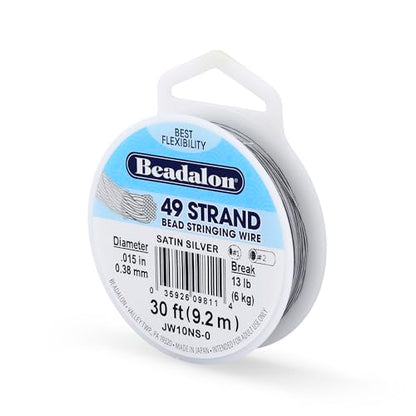 Beadalon 49 Strand Stainless Steel Bead Stringing Wire, .015 in / 0.38 mm, Satin Silver, 30 ft / 9.2 m - color: Satin Silver, style: .015 in / 0.38 mm, 30 ft / 9.2 m