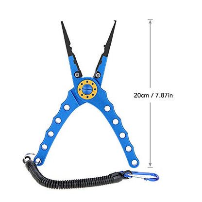 Lixada Fishing Pliers Saltwater Aviation Aluminum with Sheath and Lanyard - Braid Cutters Split Ring Pliers Hook Remover Line Cutting Stainless Steel Jaw Fish Holder, Durable & Lightweight - color: Blue