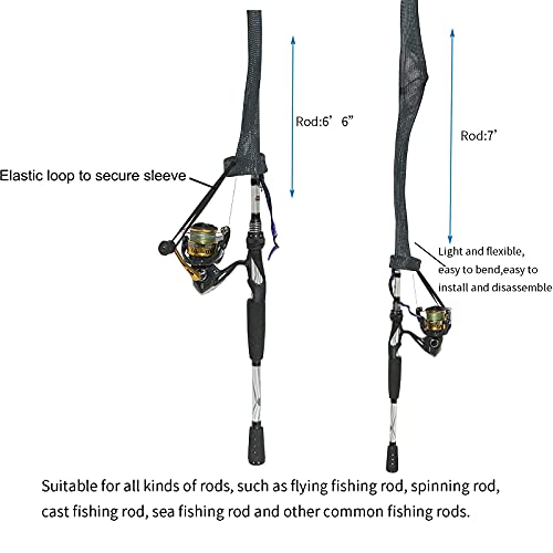 Witwatia Fishing Rod Cover, 7 Pack Fishing Rod Sleeve Socks Pole Glove Protector Cover with Lanyard for Fly, Spinning, Casting, Sea Fishing Rod Accessories Tools(Black)