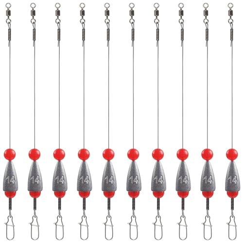 Carolina Rigs for Bass Fishing, Pre Rigged Carolina Catfish Rigs Kit Ready Tied Steel Fishing Leaders with Bullet Fishing Weights Beads for Saltwater Freshwater 3/8oz 1/2oz 3/4oz - size: 1/2oz(14g), style: 10pcs