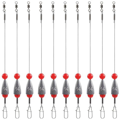 Carolina Rigs for Bass Fishing, Pre Rigged Carolina Catfish Rigs Kit Ready Tied Steel Fishing Leaders with Bullet Fishing Weights Beads for Saltwater Freshwater 3/8oz 1/2oz 3/4oz - size: 1/2oz(14g), style: 10pcs