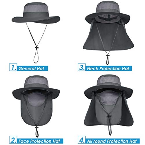 IYEBRAO Mens Outdoor Sun Hat with Face Neck Flap UV Protection Wide Brim Fishing Hat for Hiking Safari Gardening UPF 50+ - color: 2 Pack-dark Gray＆dark Gray