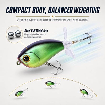 Top Water Lures, Floating Plopper Bait with BKK Hooks – Bass Fishing Lures for Trout, Pike & Other Freshwater & Saltwater Species – Great Fishing Gifts for Men - color: A1-3PCS,2.5in,0.4oz