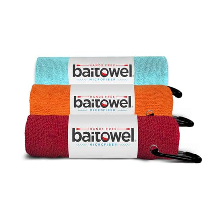 Bait Towel 3 Pack Fishing Towels with Clip, Plush Microfiber nap Fabric, 16x16, The Original Bait Towel Value 3 Pack - color: Caribbean-orange-red