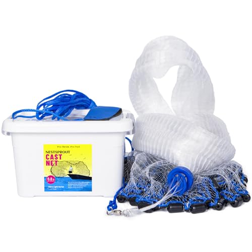 Ultra Light Series Fishing Cast Net (0.8 lb/ft) with Eco-Friendly Lead Weights, 3/8inch Mesh Size, Throw Nets for Freshwater & Saltwater, 4/6/8/10/12 Ft Radius Casting Net - size: 8-ft radius