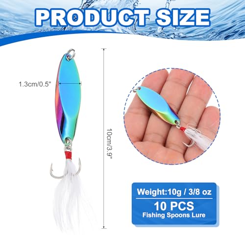PATIKIL Fishing Spoons, Fishing Lures Casting Spoon Treble Hooks Jigs Hard Metal Spinner Baits - color: Multicolor, size: 3/8 oz