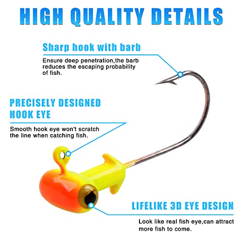 Fishing Jig Heads Kit,Football Painted Head Jig Hook with Double Eye Glow Crappie Bass Jig Head Hooks 1/8oz 3/16oz 1/4oz Fishing Jig Hooks for Freshwater Saltwater - color: Crappie Jig heads-1/4 oz-30 Pack