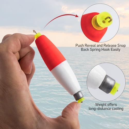 Dr.Fish Cigar Fishing Bobbers Weighted Fishing Floats EVA Foam Snap-On Spring Floats Fly Sea Boat Fishing for Bass Trout Panfish Bluegills - color: Red-5 Pack, size: 3"