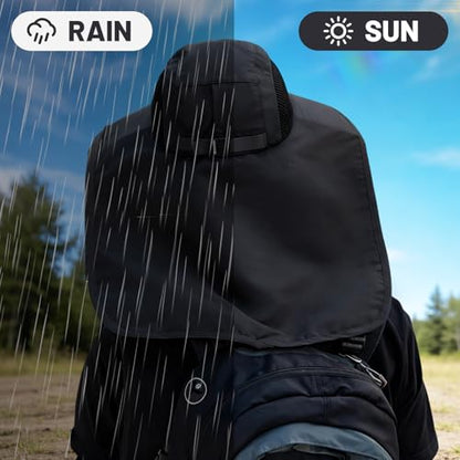 Solar Fan Hat Wide Fishing Hat Breathable Neck Flap Bucket Hats Outdoor Sun Hats for Men Women with USB Charging - color: Black