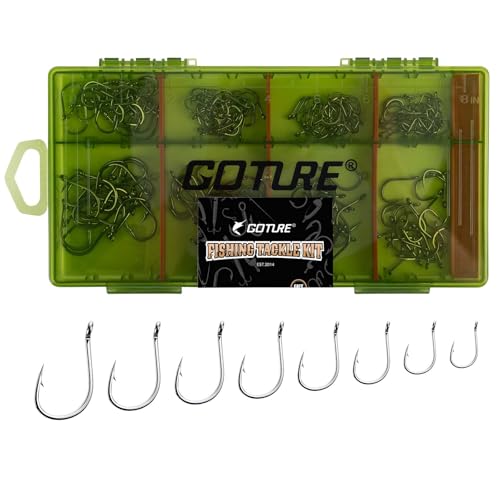 GOTURE 200Pcs Iseama Fishing Hooks Set with Organizer Box, 80D High Carbon Steel Ringed Eye Bait Hooks Assortment for Freshwater Saltwater Ringed Eye Bait Hooks Assortment for Freshwater Saltwater - style: 200pcs - Iseama Hooks
