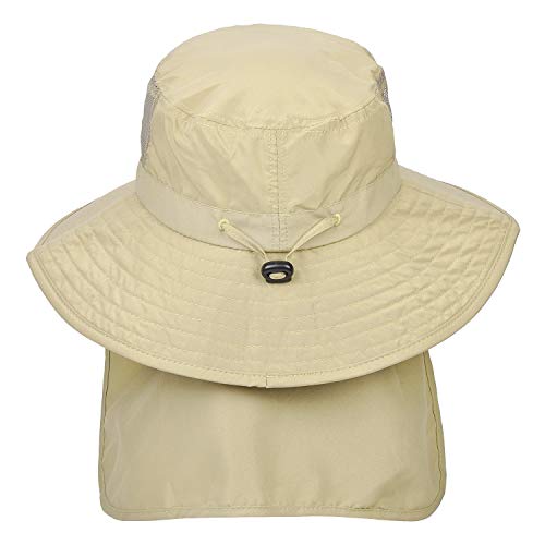 Catalonia Sun Hat for Men,Outdoor Wide Brim Hat with Neck Flap Cover for Fishing Hiking Safari Gardening - color: Tan / Side Mesh