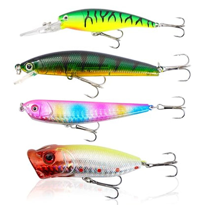 25-in-1 Fishing Lures Kit, Surprise Fishing Bait Set with Poppers, Minnows, Crankbait, Frogs & Shrimp, Freshwater Saltwater Fish Tackle Gear Gifts for Men Father Husband - size: Large