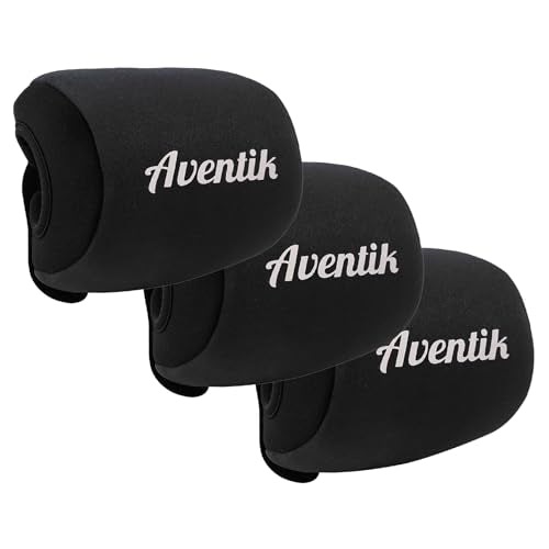 Aventik Neoprene Conventional Reel Cover Round Reel Gloves Trolling Reels Storage Reel Pouch Fits 800 1000 2000 3000 4000 5000 6000 Series Fishing Reels - color: 3pcs-Black, size: L:4.3''W x 3.3''D