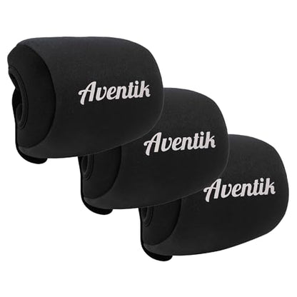 Aventik Neoprene Conventional Reel Cover Round Reel Gloves Trolling Reels Storage Reel Pouch Fits 800 1000 2000 3000 4000 5000 6000 Series Fishing Reels - color: 3pcs-Black, size: XL:5.1''W x 3.5''D