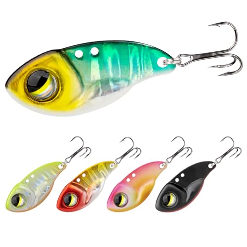 TRUSCEND Vibespinner Easy Catch Fishing Lures with BKK Hooks, Tail Spinner Baits with 4 Actions, Vibrating Swimming Flashing & Jigging for More Bites, Spoon Lures for Bass Trout Crappie Walleye Pike - color: C-0.06oz-0.65"