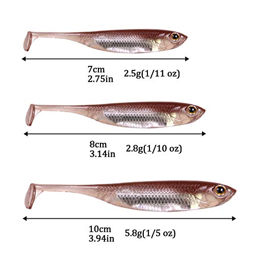 QualyQualy Soft Plastic Swimbait Paddle Tail Shad Lure Soft Bass Shad Bait Minnow Paddle Tail Swim Bait for Bass Trout Walleye Crappie - 2.75in, 3.14in, 3.94in, 5in - color: 8#, size: 2.75in - 6Pcs