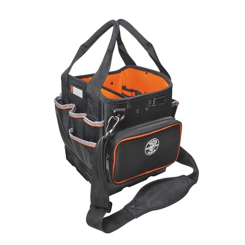 Klein Tools 5541610-14 Tool Bag with Shoulder Strap Has 40 Pockets for Tool Storage and Orange Interior - size: 10-Inch Tote