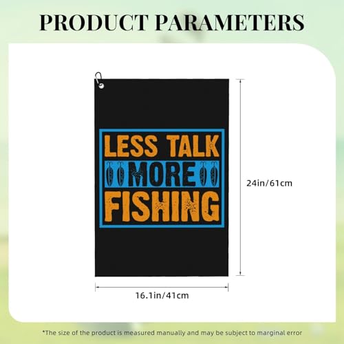 NIENIE Less Talk More Fishing Golf Towel 16 x 24 Inch Golf Towels for Golf Bags with Carabiner Clip Microfiber Sports Golf Towel Men Women Golf Accessories