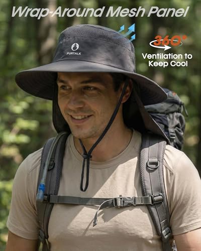 FURTALK Sun Hats for Men Women Fishing Hat with Neck Flap UPF 80+ Breathable Wide Brim Hiking Safari Summer Bucket Hats - color: Dark Grey