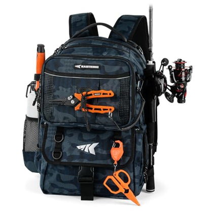 KastKing BaitSpace Fishing Tackle Backpack with Removable Bait Binder,2 Rod Holders Storage Fishing Gear and Equipment - color: G: Blue Camo, size: Without tackle box