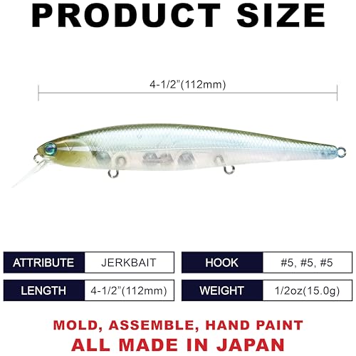 LUCKY CRAFT Slender Pointer 112 MR Fishing Lure, 4.5" Suspending Jerkbait, 4-5 ft Depth, Long Casting, Freshwater Trout and Bass Lures, Bass Fishing Gear and Tournament Hard Bait - color: 550 Silver Side Ghost Minnow