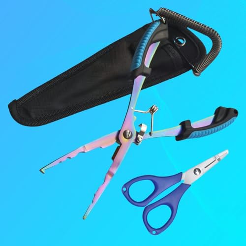 Fishing Needle Nose Pliers, Stainless Steel Fish Pliers and Scissors Set with Sheath Lanyard, Hook Remover Split Ring Tools, Aboda Fishing Gear Fresh & Saltwater Fishing Tool Kit