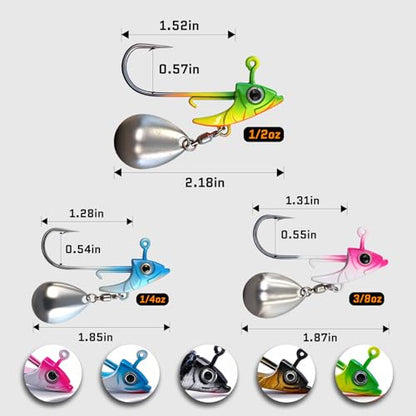 FishTrip Underspin Jig Heads Hooks - 1/4 oz,3/8 oz,1/2 oz Swimbait Jig Head with Spinner Blade for Fishing Saltwater Freshwater 5pcs - size: 1/2oz_15g_5pcs