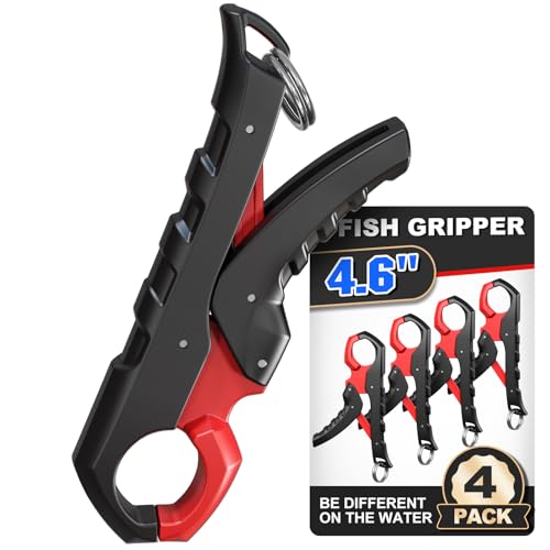 SNAIL TRAIL 4.6'' Fish Gripper, Fishing Scale Hook Non-Puncture Replacement Clamp - Lip Grabber for Cull Tag. Tournament Bass Culling Beam Clip, Black-Red (4 Pack) - color: Black-Red