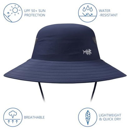 BASSDASH UPF 50+ Breathable Sun Hat with Removable Face Cover and Neck Flap Wide Brim Bucket Hat for Fishing Hiking Men Women - color: Dark Blue