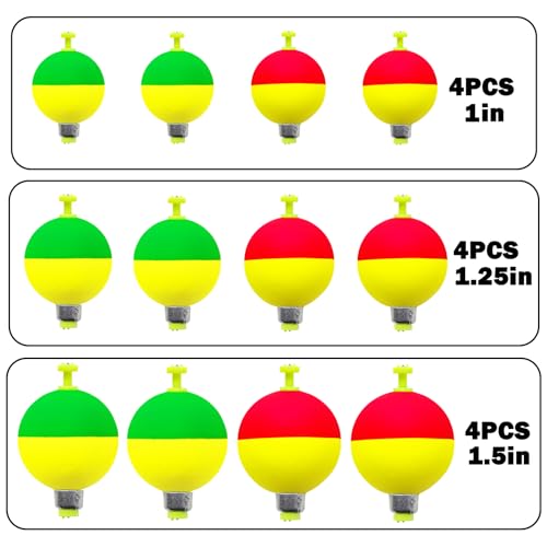 12 Pcs Fishing Bobbers Floats,Snap-on Fishing Bobber Fishing Float Corks Weighted Bobbers for Fishing Crappie Panfish Bluegill Trout - size: Ball