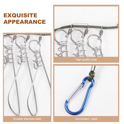 BESPORTBLE Fishing Stringer Clip ,2 Sets Fish Stringer with 5 Stainless Steel Snaps - Fish Lock/Holder for Kayak Hiking Outdoor Fishing（Random Color