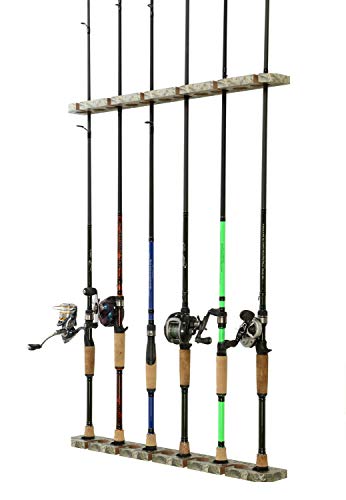 Old Cedar Outfitters 3-in-1 Hanging Fishing Rod Storage Rack, Hang on Walls Horizontally or Vertically, or on Ceilings, Up to 11 Rod Capacity, 25" x 3.15" x 1.4", Camo Finish (CTIO-011) - color: Camo 11 Rod