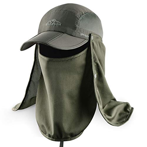 Outdoor Sun Hat for Men Women UPF 50+ Fishing UV Hat with Neck Flap Face Cover for Sun Protection - color: Army Green