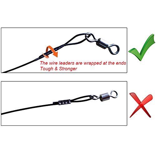 Wire Fishing Leaders Saltwater 100 Lbs Heavy Duty Fishing Wire Leader Line with Swivles Snap - color: Black-30 PCS